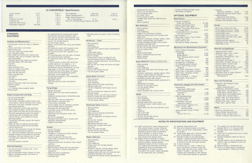 Hatteras 52 Convertible Specification Brochure