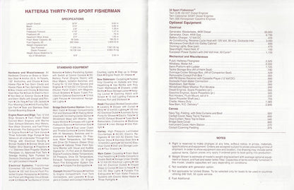 Hatteras 32 Sport Fisherman Specification Brochure