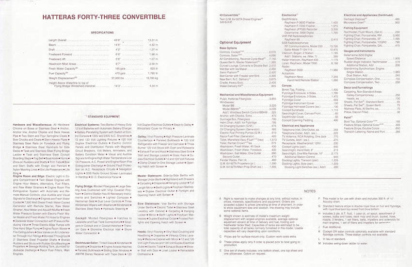 Hatteras 43 Convertible Specification Brochure