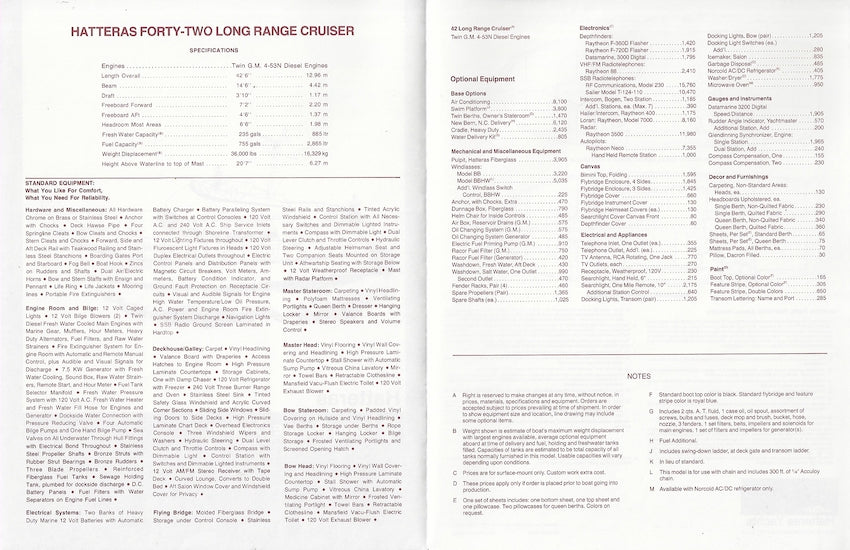 Hatteras 42 Long Range Cruiser Specification Brochure