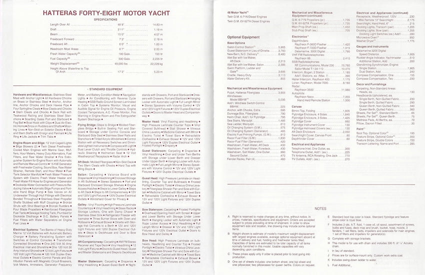 Hatteras 48 Motor Yacht Specification Brochure