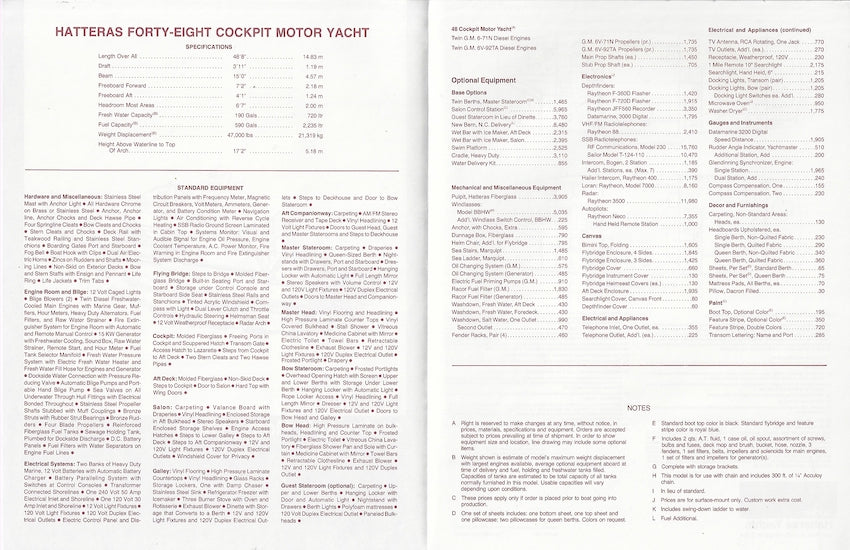 Hatteras 48 Cockpit Motor Yacht Specification Brochure