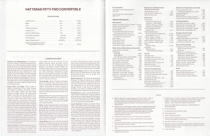 Hatteras 52 Convertible Specification Brochure