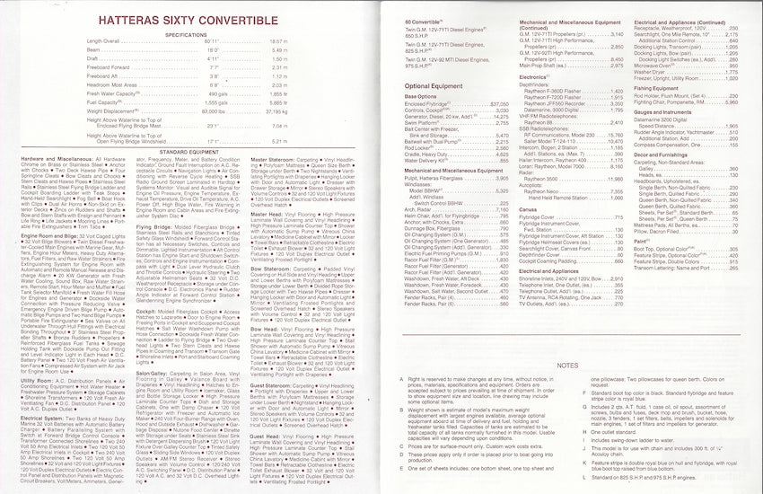 Hatteras 60 Convertible Specification Brochure