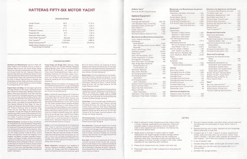 Hatteras 56 Motor Yacht Specification Brochure