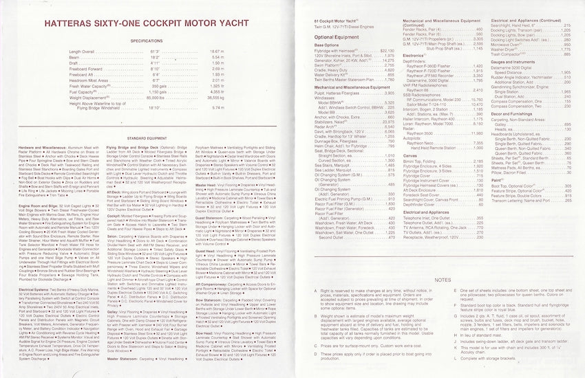 Hatteras 61 Cockpit Motor Yacht Specification Brochure