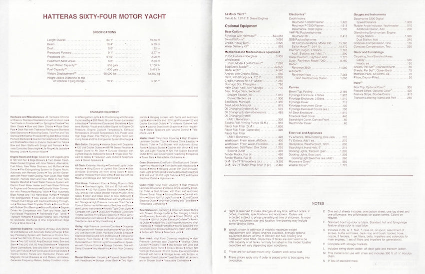 Hatteras 64 Motor Yacht Specification Brochure