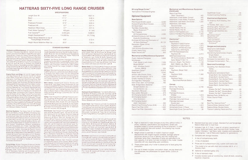 Hatteras 65 Long Range Cruiser Specification Brochure