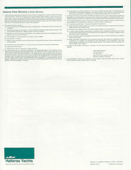 Hatteras 32 Sport Fisherman Specification Brochure
