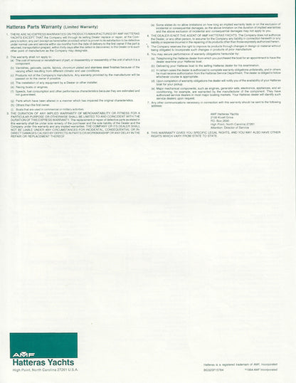 Hatteras 32 Sport Fisherman Specification Brochure