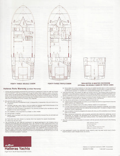 Hatteras 43 Double & Triple Cabin Specification Brochure
