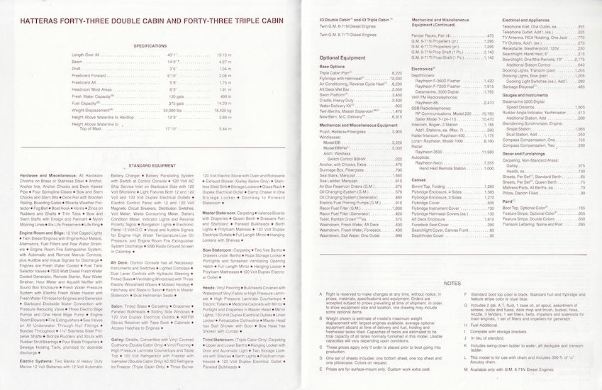 Hatteras 43 Double & Triple Cabin Specification Brochure