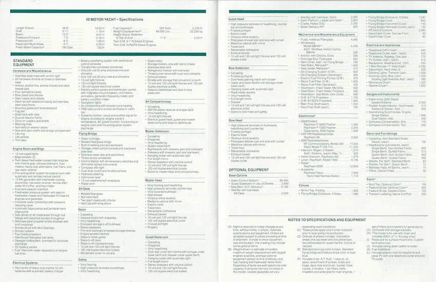 Hatteras 48 Motor Yacht Specification Brochure