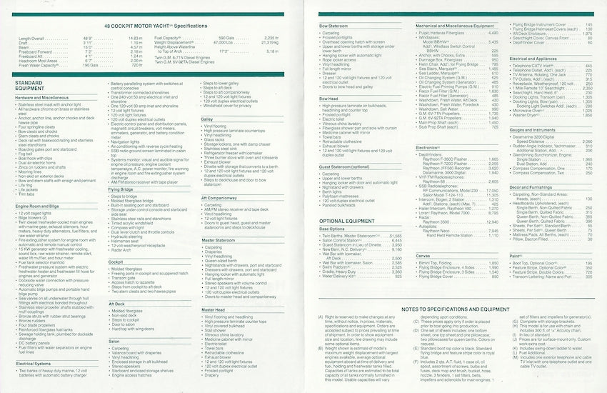 Hatteras 48 Cockpit Motor Yacht Specification Brochure