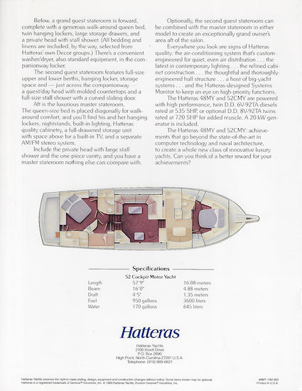 Hatteras 48 Motor Yacht & 52 Cockpit Motor Yacht Release Brochure