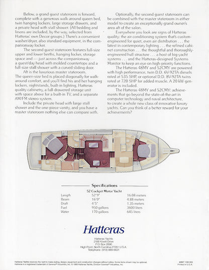 Hatteras 48 Motor Yacht & 52 Cockpit Motor Yacht Release Brochure