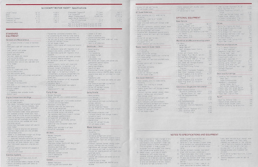 Hatteras 52 Cockpit Motor Yacht Specification Brochure