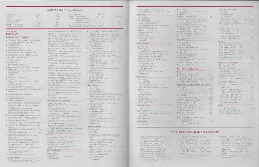 Hatteras 60 Motor Yacht Specification Brochure