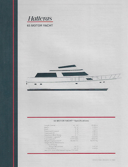 Hatteras 65 Motor Yacht Specification Brochure