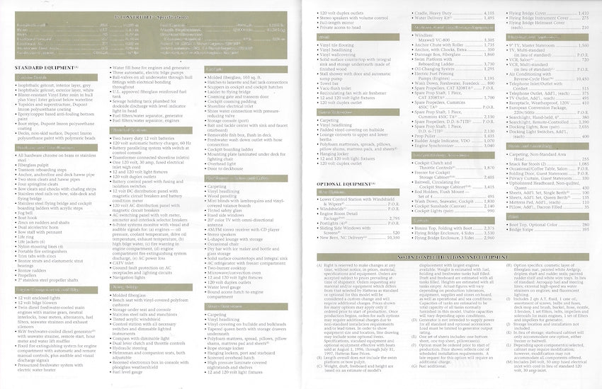 Hatteras 39 Convertible Specification Brochure