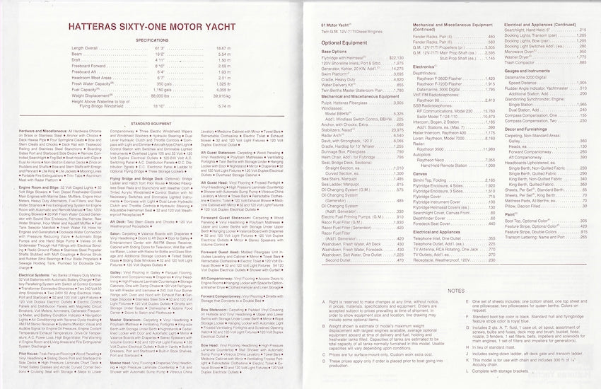 Hatteras 61 Motor Yacht Specification Brochure