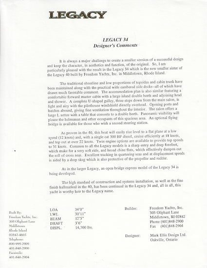 Freedom Legacy 34 Sedan Brochure Package