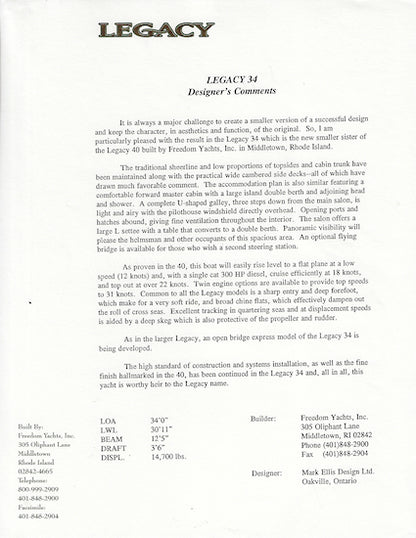 Freedom Legacy 34 Sedan Brochure Package