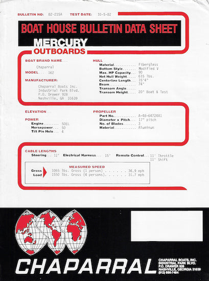 Chaparral 162VBR Mercury Performance Report Brochure