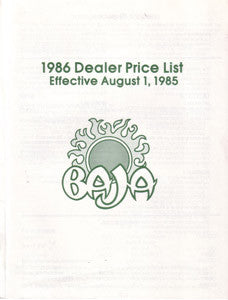 Baja 1986 Dealer Price List