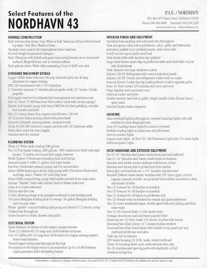 Nordhavn 43 Specification Brochure