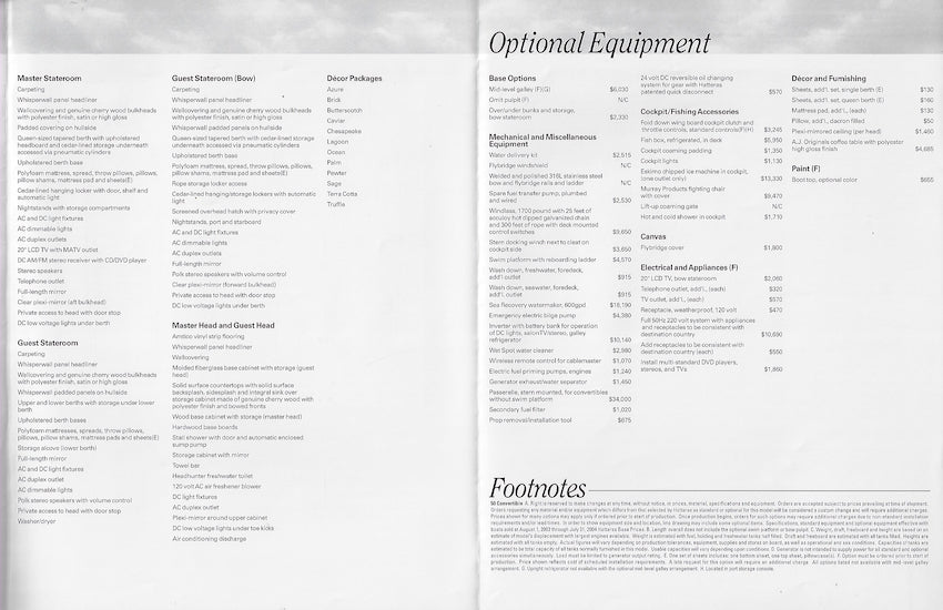 Hatteras 50 Convertible Specification Brochure