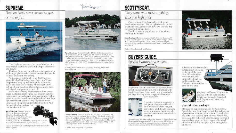 Playbuoy 1990 Pontoon Full Line Brochure