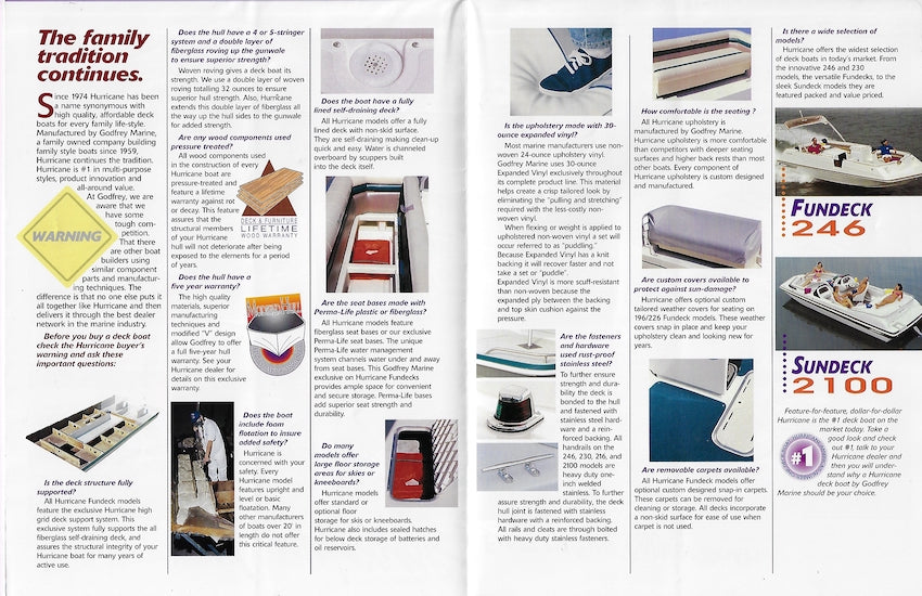 Hurricane 1996 Deck Boat Poster Brochure