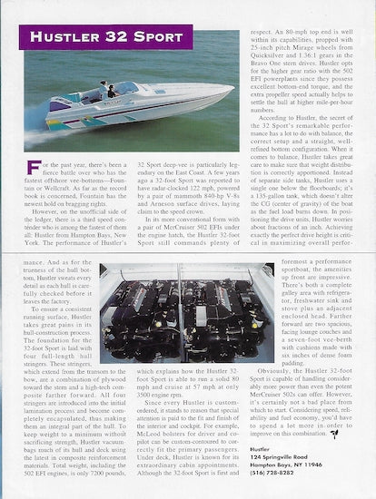 Hustler 32 Sport Hot Boat Magazine Reprint Brochure