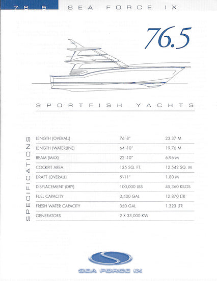 Sea Force IX 76.5 Convertible Specification Brochure