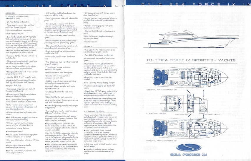 Sea Force IX 81.5 Convertible Specification Brochure