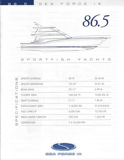 Sea Force IX 86.5 Convertible Specification Brochure