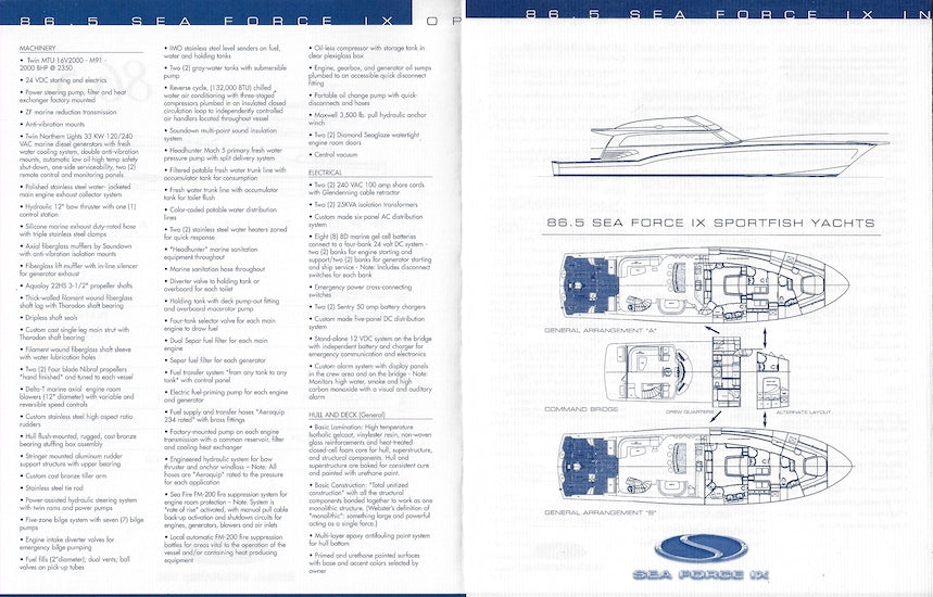 Sea Force IX 86.5 Convertible Specification Brochure