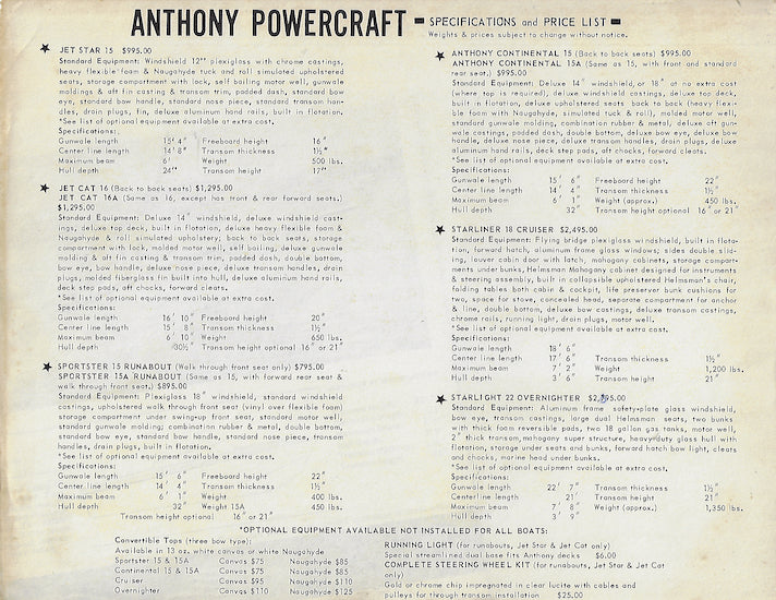 Anthony Powercraft 1960 Brochure