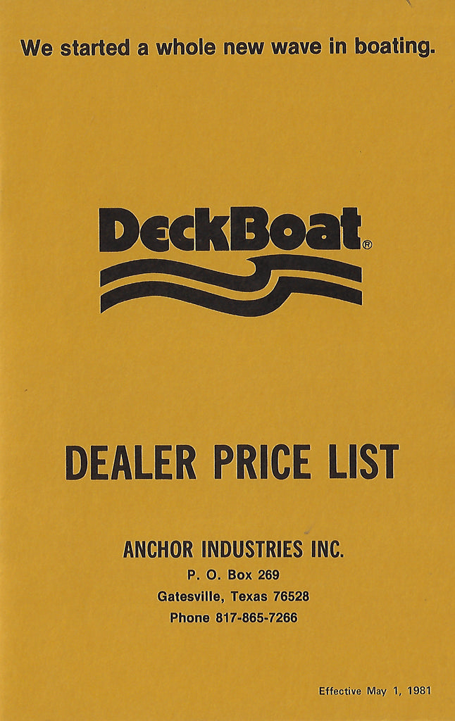 Anchor 1981/82 DeckBoat Dealer Price List