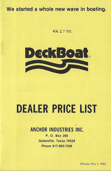 Anchor 1982/83 DeckBoat Dealer Price List