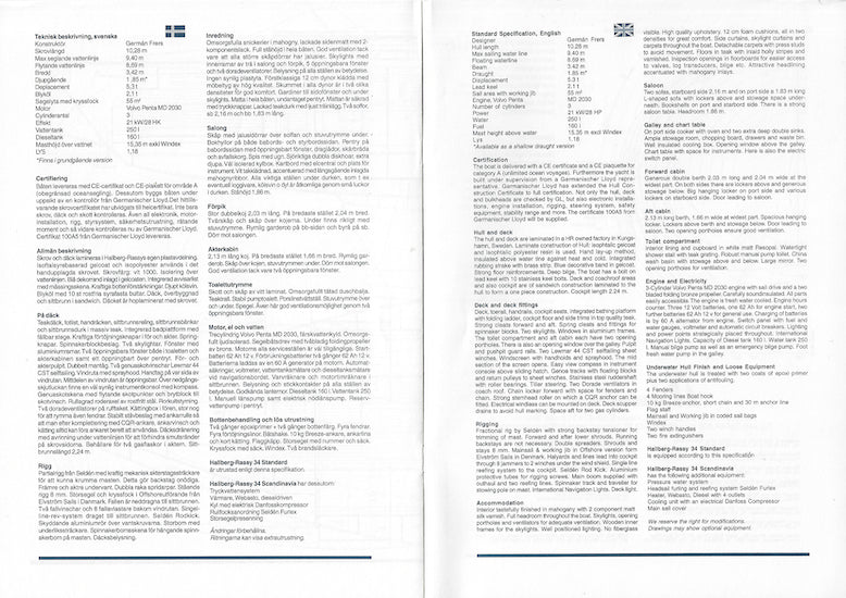 Hallberg-Rassy 34 Specification Brochure