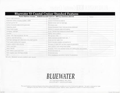 Bluewater 53 Coastal Cruiser Specification Brochure