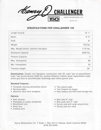 Henry O Challenger 150 Brochure