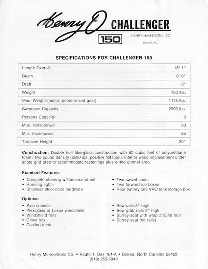 Henry O Challenger 150 Brochure