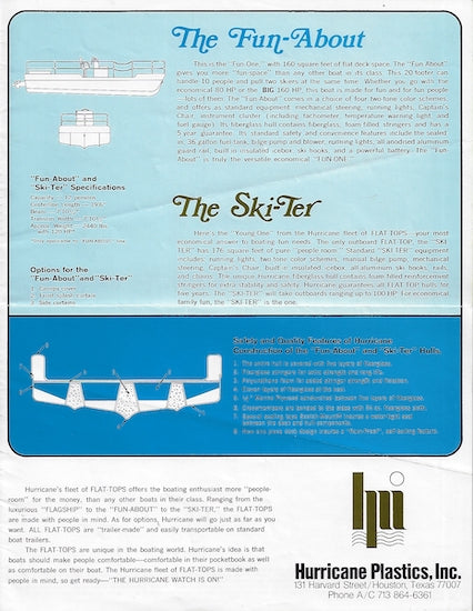 Hurricane 1970s Deck & House Boat Brochure