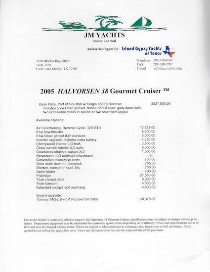 Halvorsen Gourmet Cruiser 38 Brochure