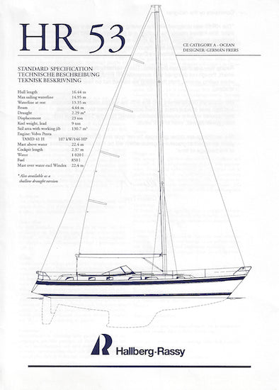 Hallberg-Rassy 53 Specification Poster Brochure