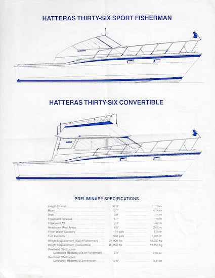 Hatteras 36 Sport Fisherman & Convertible Specification Sheet