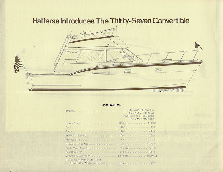 Hatteras 37 Convertible Specification Brochure